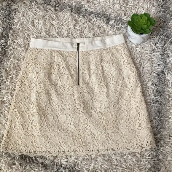 LOFT Women Skirt Lace Cream Color Size 6 - Picture 4 of 11